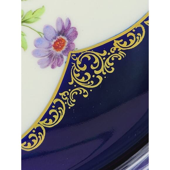Lindner Echt Cobalt Floral Server Platter Moosrose Bavaria 12" Gold Trim 80s Vtg - Picture 9 of 16
